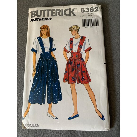Butterick 5362 Sewing Pattern Suspender Skirt & Culottes Sizes 6-8-10 1990s - Picture 1 of 4